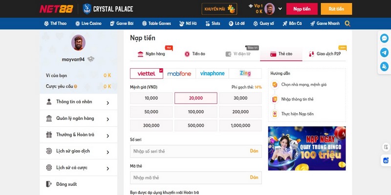 Tìm hiểu về phí gạch thẻ cào tại Net88