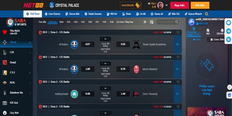 Esports Net88 có Liên minh huyền thoại, Dota 2, CSGO, PUBG, Liên quân