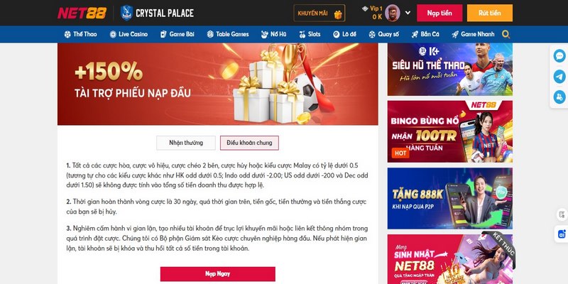 Hướng dẫn nhận khuyến mãi nạp đầu tặng 150% 