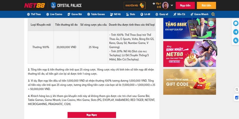 Hướng dẫn nhận thưởng đầu tặng 100% tối đa 20 triệu đồng