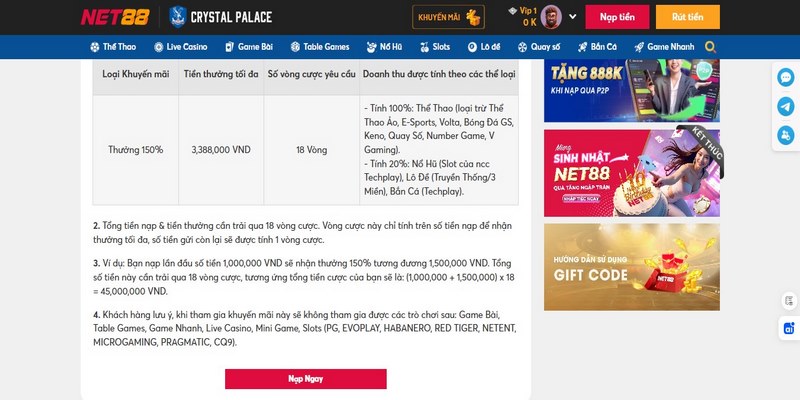 Lợi ích của chương trình nạp đầu 150%