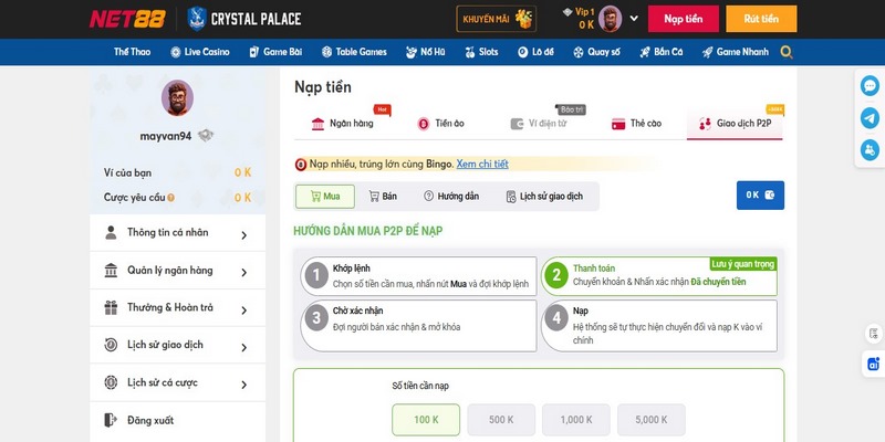 Lưu ý quan trọng khi nạp số tiền lớn tại Net88