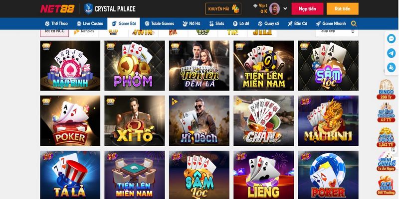 55 loại game bài Net88 hấp dẫn