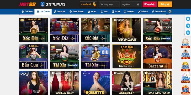 Net88 có các trò Baccarat, Rồng Hổ, Sicbo, Roulette, Poker, Blackjack
