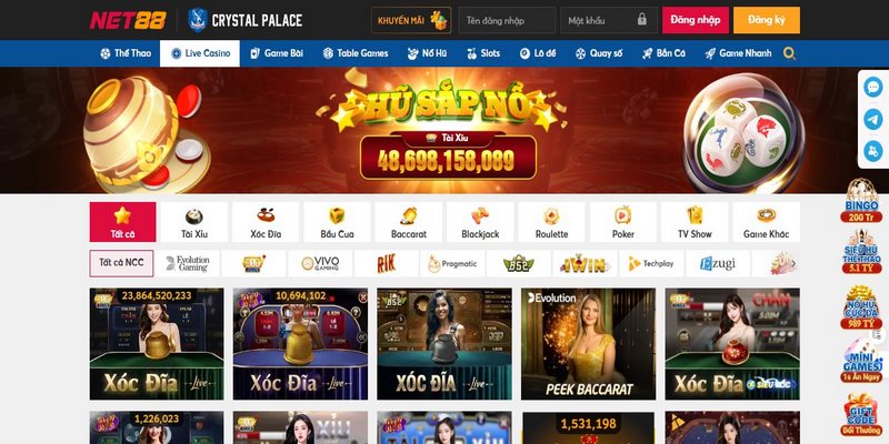 chơi Baccarat, Rồng Hổ, Sicbo, Roulette, Poker, Blackjack tại Net88